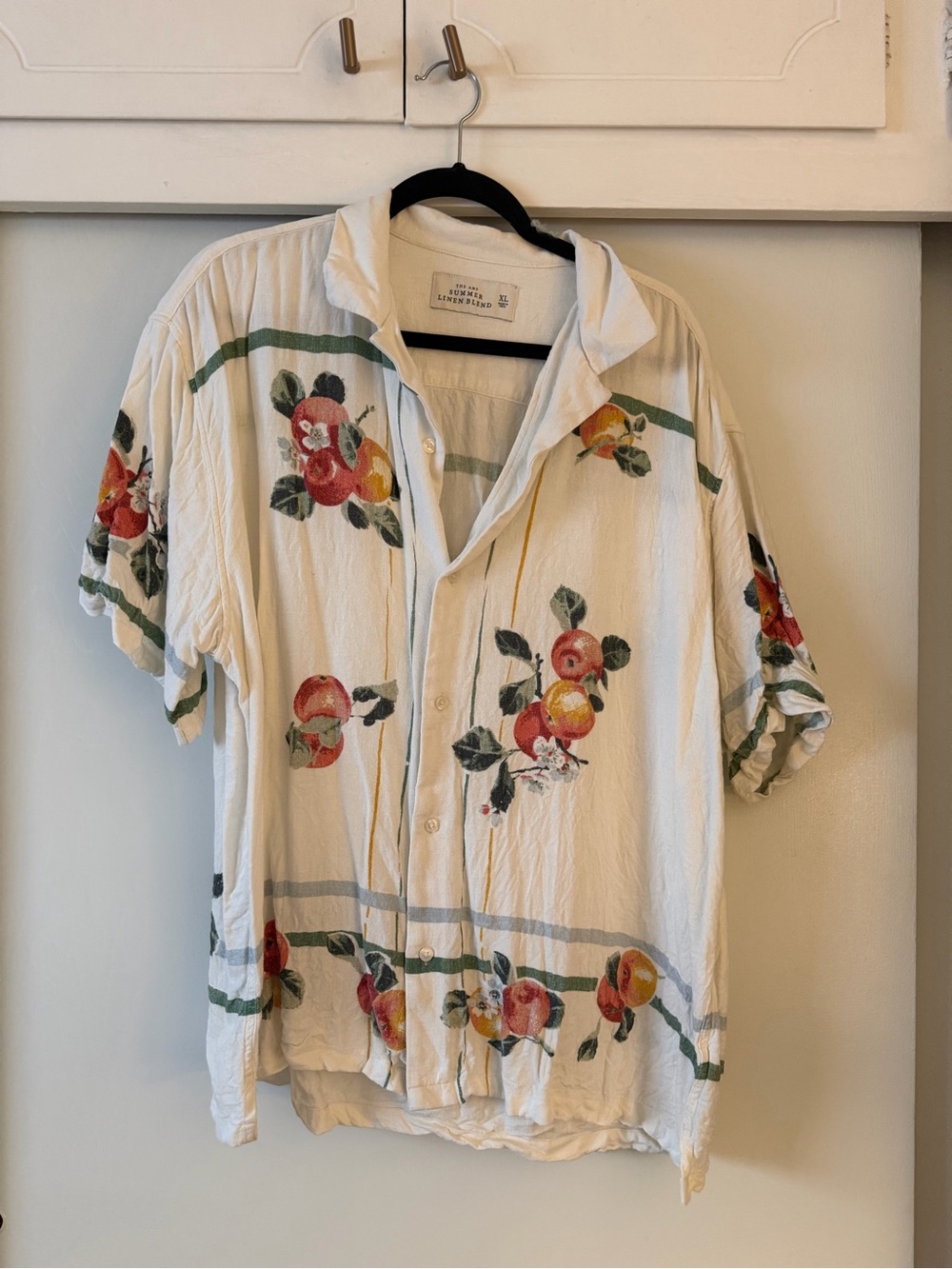 Abercrombie & Fitch Linen Blend Button-Up - Cream with Black Accents